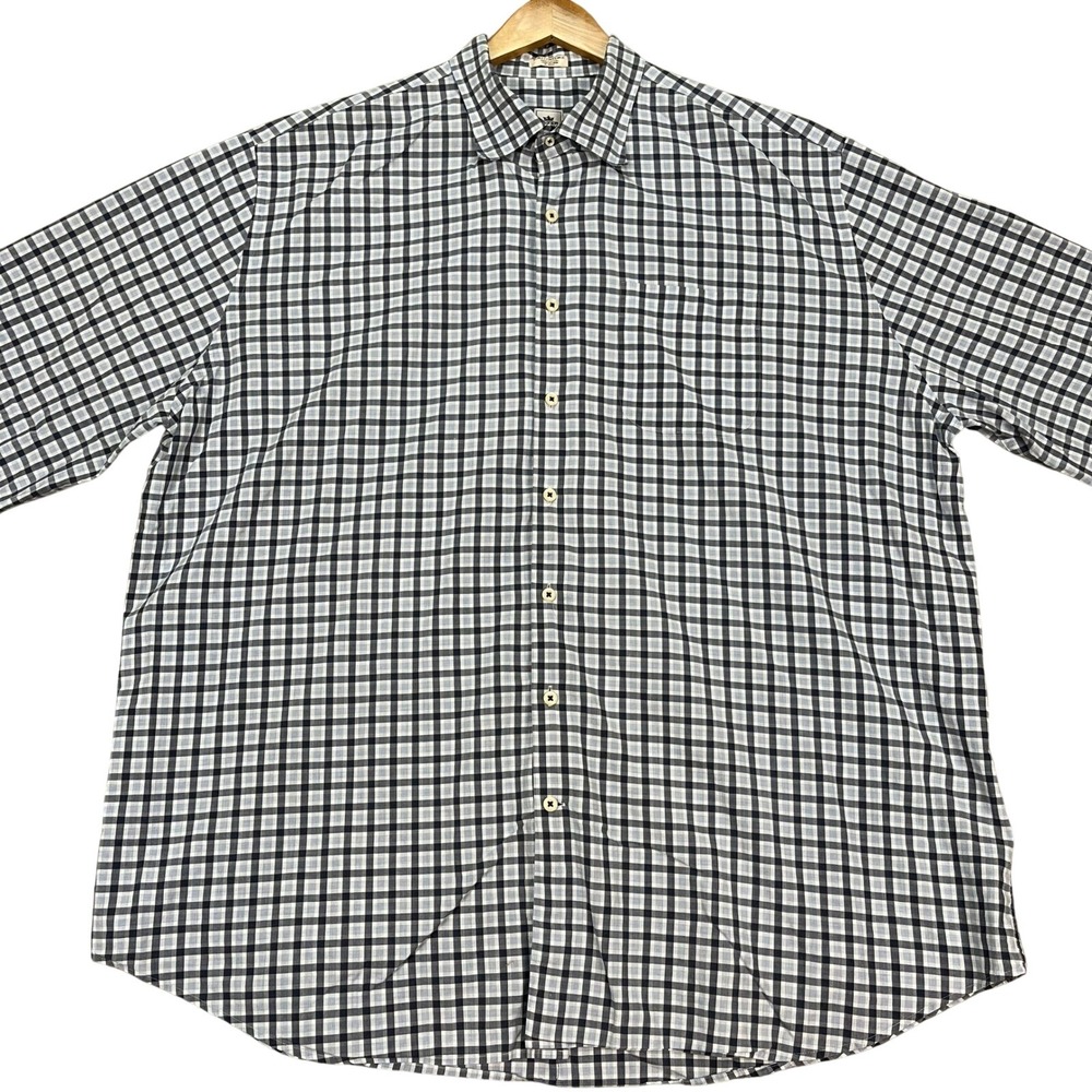 Peter Millar Shirt Mens XXL Blue White Gingham Check Long Sleeve Button Down EUC